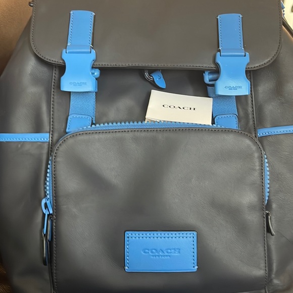 Coach Backpack leather Misnight Navy Racer Blue Drawstring & speedclip closures - Picture 13 of 15